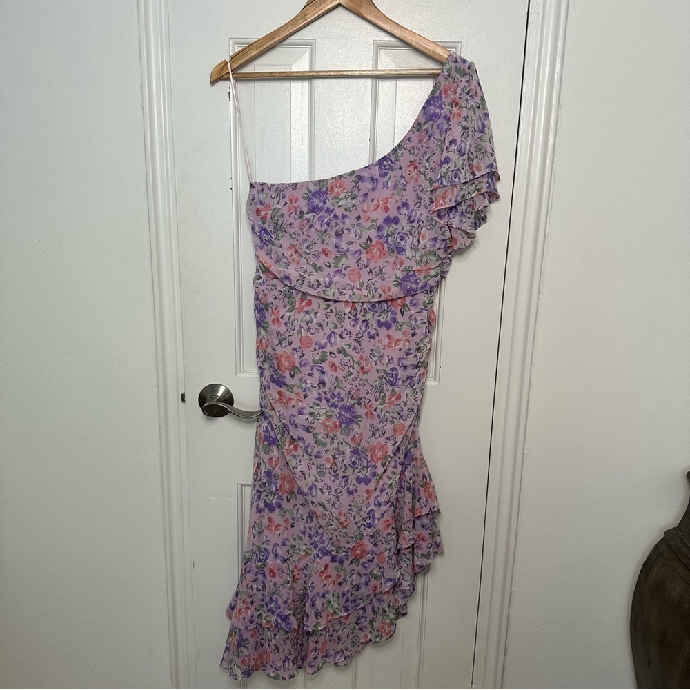 Anthropologie Floret Studios Floral One Shoulder Coquette Midi Dress ASTR Medium - Picture 6 of 6